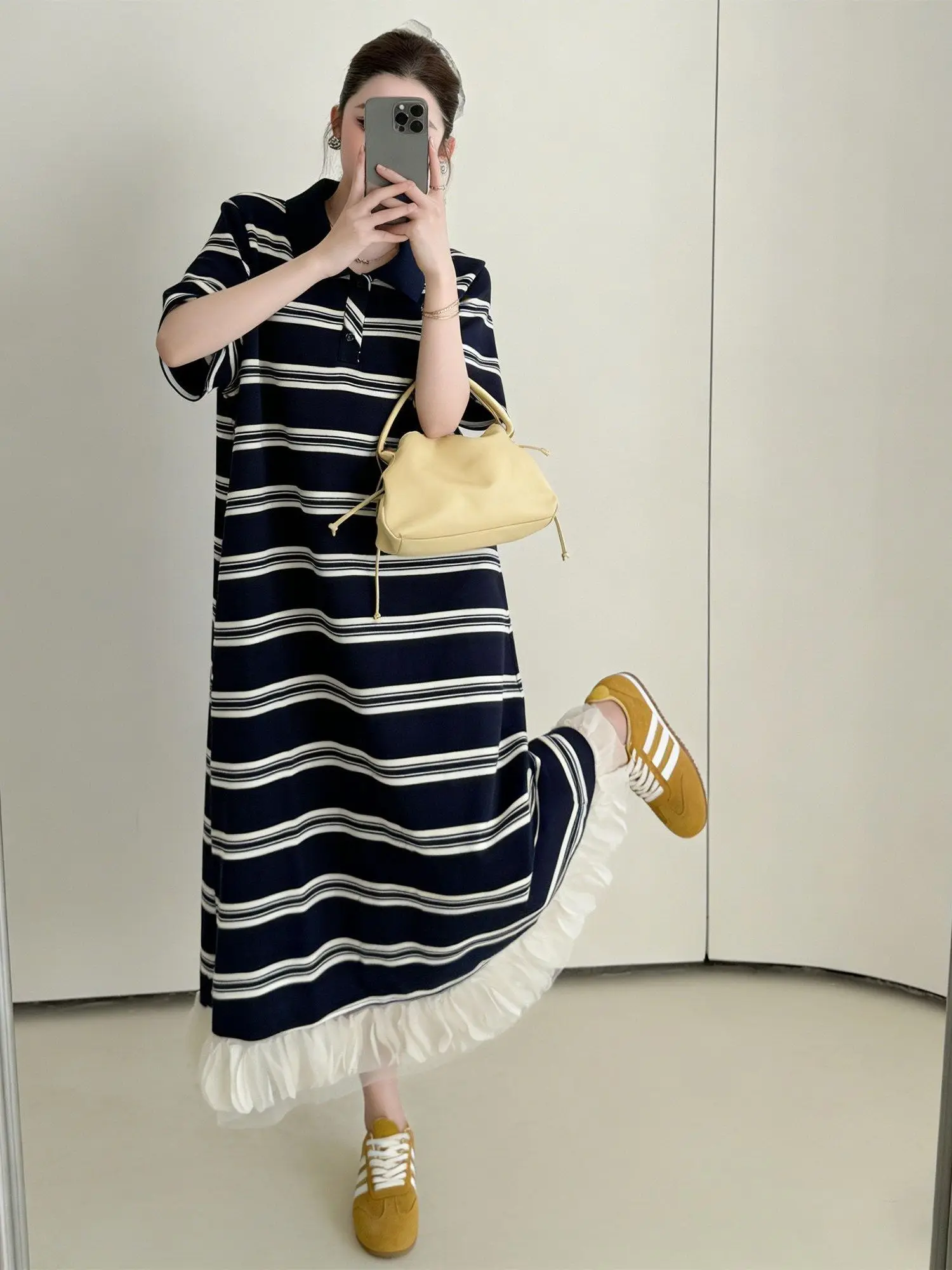 

plus Size Maternity Dress Striped Loose Short Sleeve Empire Waist Long Dress Summer Belly Covering Comfortable Breathable for...