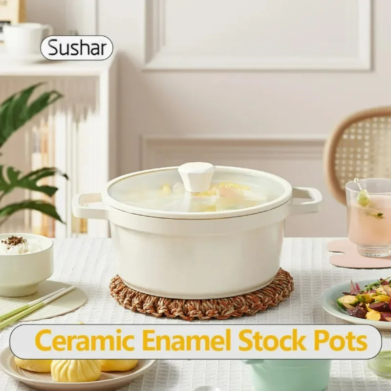 

Sushar Home Kitchen 20/24cm Ceramic Stock Pot Seafood Pot Casserole with Glass Lid Nonstick Non-toxic Heat Preservation Cookware