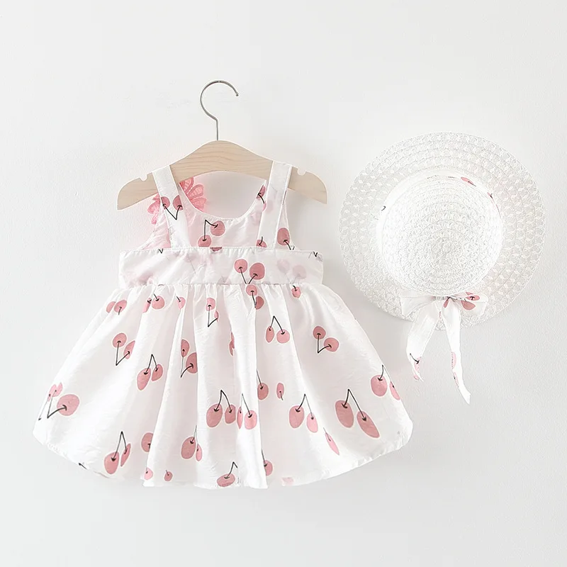 2 pz/SetSummer nuovo vestito per bambini ragazza edizione coreana bambina due fiori gonna stampata con cappello