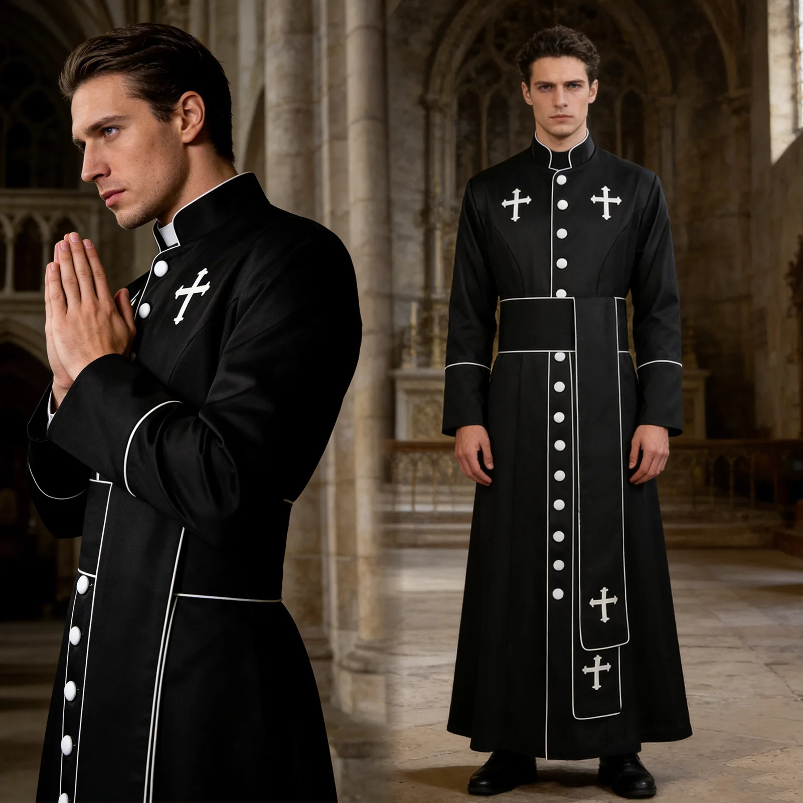 Traje de Sacerdote Medieval, Ropa de Monje, Vestuario para Representaciones Teatrales, Ropa de Sacerdote para Hombre, Disfraz de Mago para Halloween