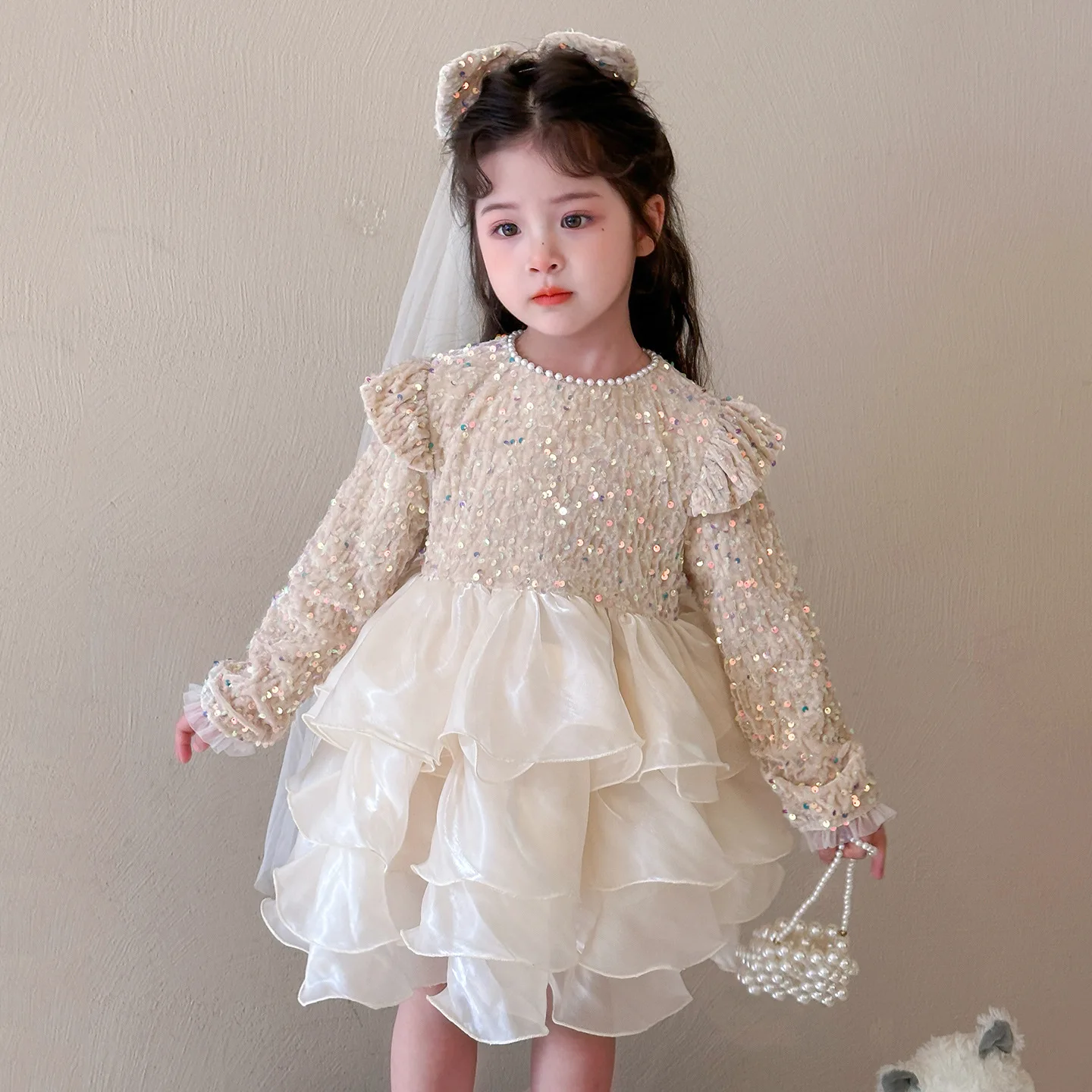Girls Skirt 2025 Autumn and Winter New Childrens Clothing Korean Style Girl Baby Fashion Senior Feeling Sequin Princess Skirt