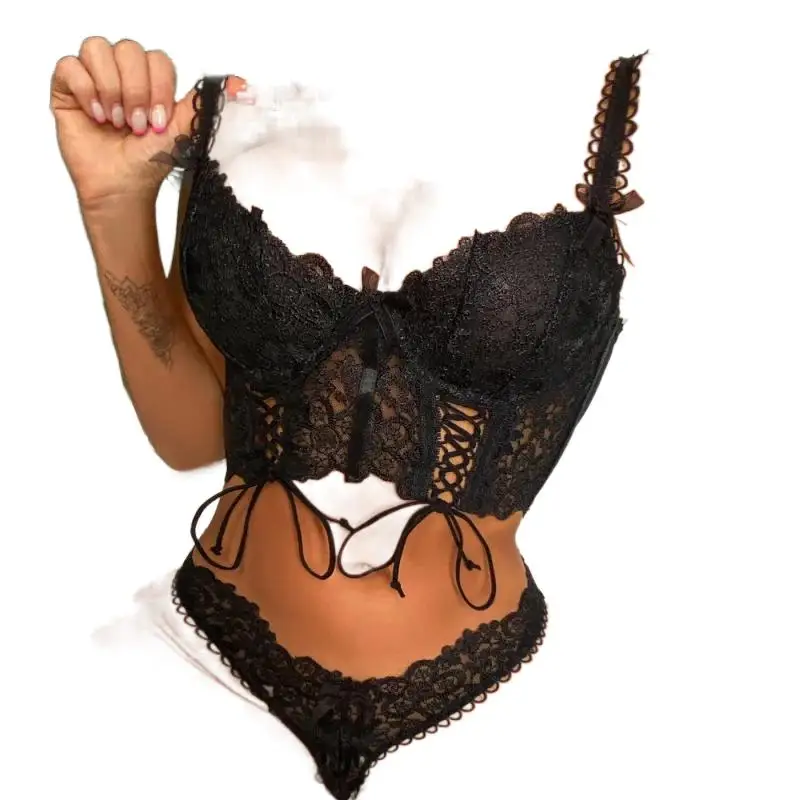 Bikini Fashion Sexy Lingerie Heavy Industry Exquisite Handmade Self-Tie Lace Stitching Two-Piece Suit