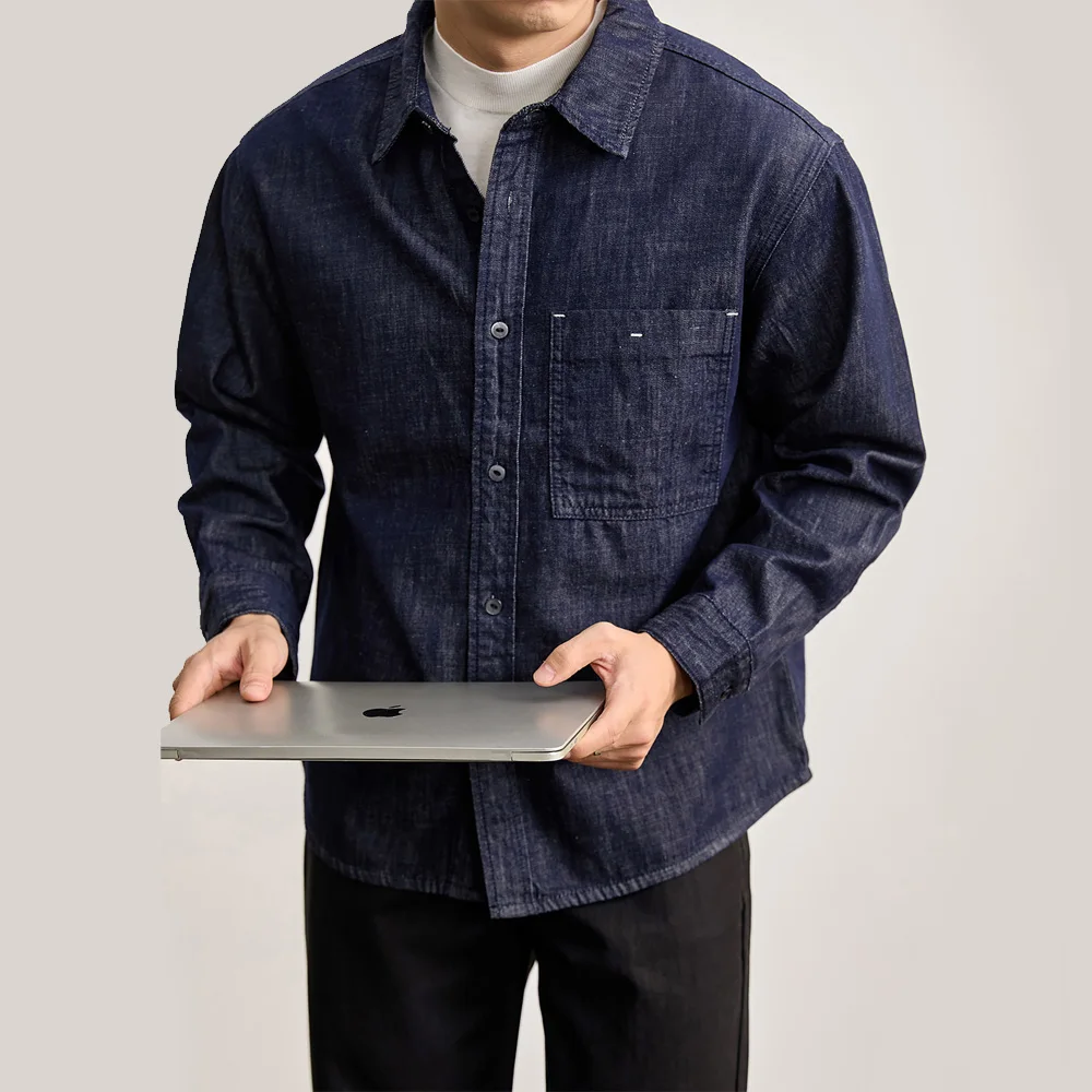 

Мужская джинсовая рубашка из выстиранного хлопка, винтажная, свободного кроя, повседневная, с длинным рукавом, в уличном стиле, больших размеров, рубашка-карго, мужская одежда