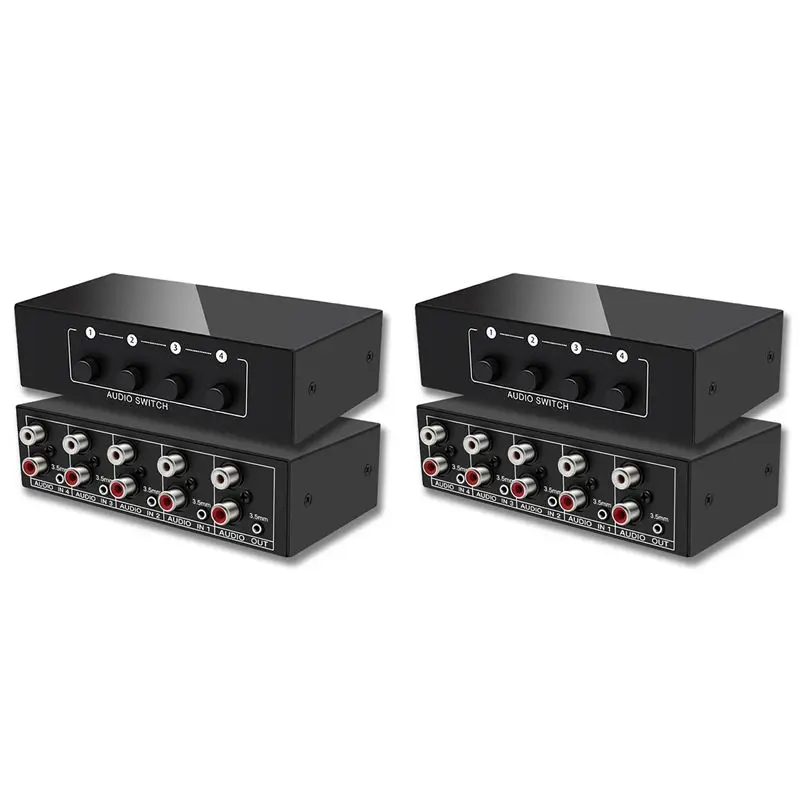 AAAEL-2Pcs 3.5Mm Aux +RCA L/R Bi-Directional Stereo Audio Switch 4 In 1 Out A/B Analog Audio Switcher Selector