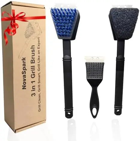 

Nylon Grill Brush Set – Wire-Free BBQ Scraper & Cleaning Kit for Safe Grill Maintenance – 3-Piece Gift for Dad