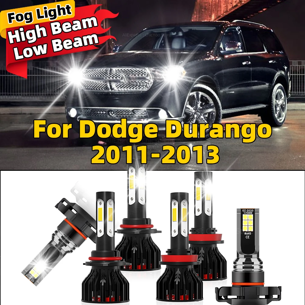 2/6Pcs High Power Lighthouse 4SIde CHip LED Headlight Car Fog Lamp For Dodge Durango 2011 2012 2013 6000K Light Bulbs