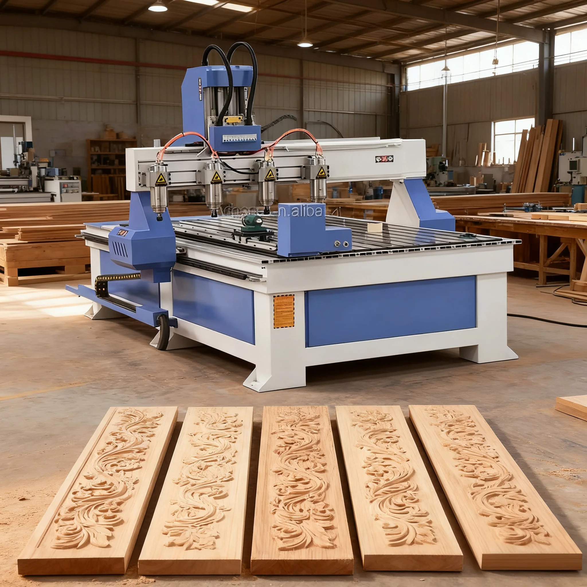 1325 multi-head numerical control woodworking machine with 4-axis rotating 3D engraving (for wood/metal)
