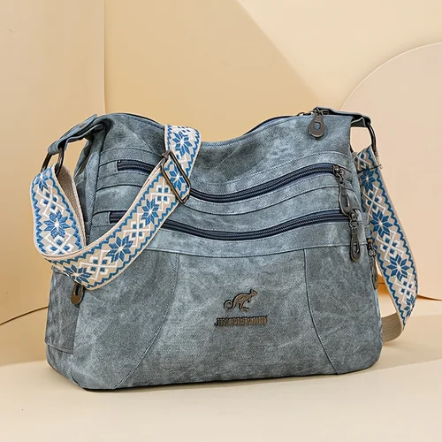 Imagen 2 del producto Bolso de hombro de estilo vintage para mujer, bandolera de piel sintética versátil multicapa, bolso informal con cierre de cremallera