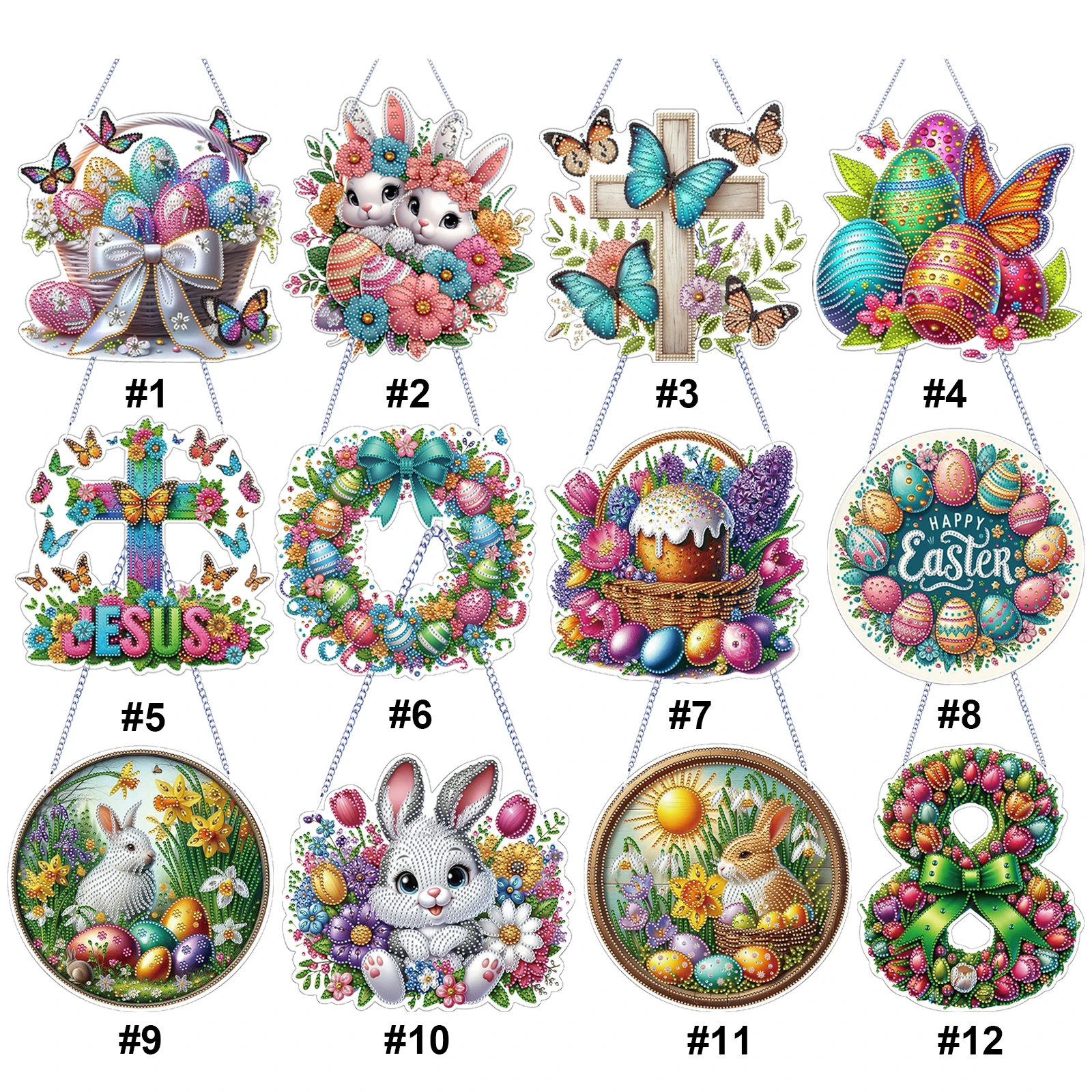 

Easter 2D Flat DIY Rhinestone Diamond Art Window Pendants Special Shape Crystal Painting Ornament DIY Home Decor Hanging Charm