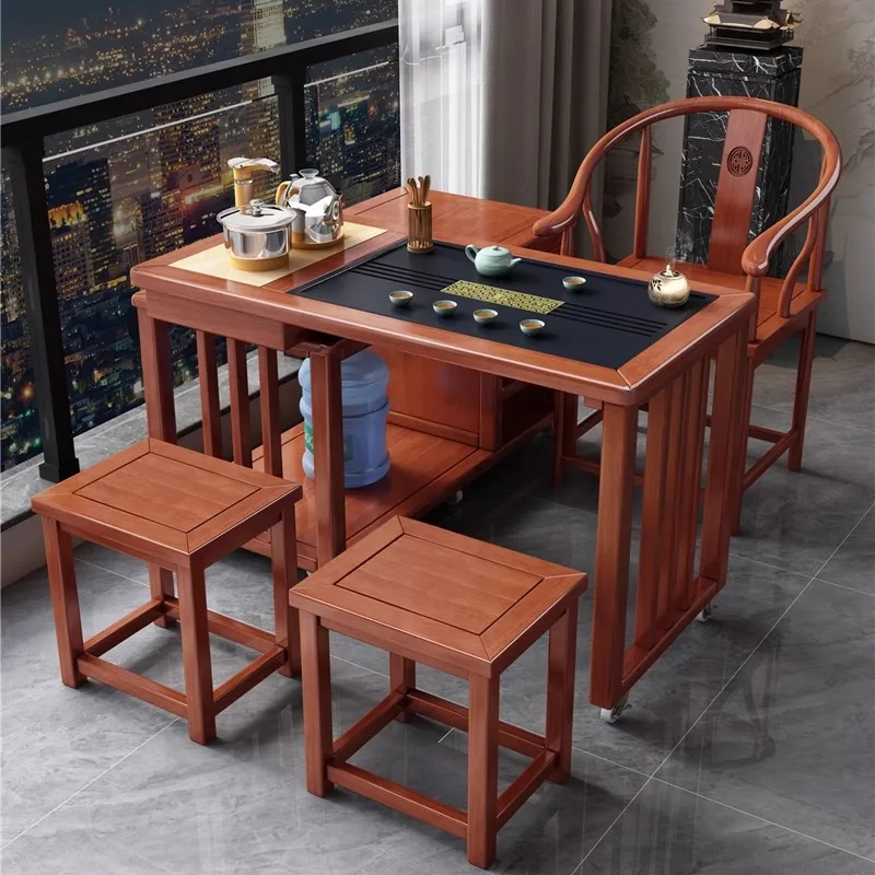 

Mobile balcony tea table and chair combination household tea table kettle integrated kung fu small apartment tea table
