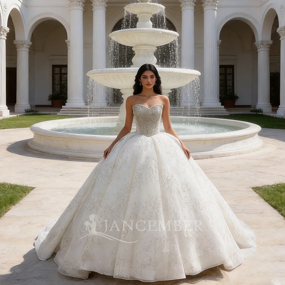 

Customized Exquisite Sleeveless Wedding Dresses for Bride Backless Bling Pleats Lace Ball Gown Court Train Vestido De Novia