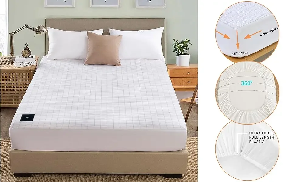 MAXSHARER Earthing 160*200*30cm Fitted Sheet Organic Cotton with Conductive Silver Fiber Grounding Bed Sheet for Nature Wellnes