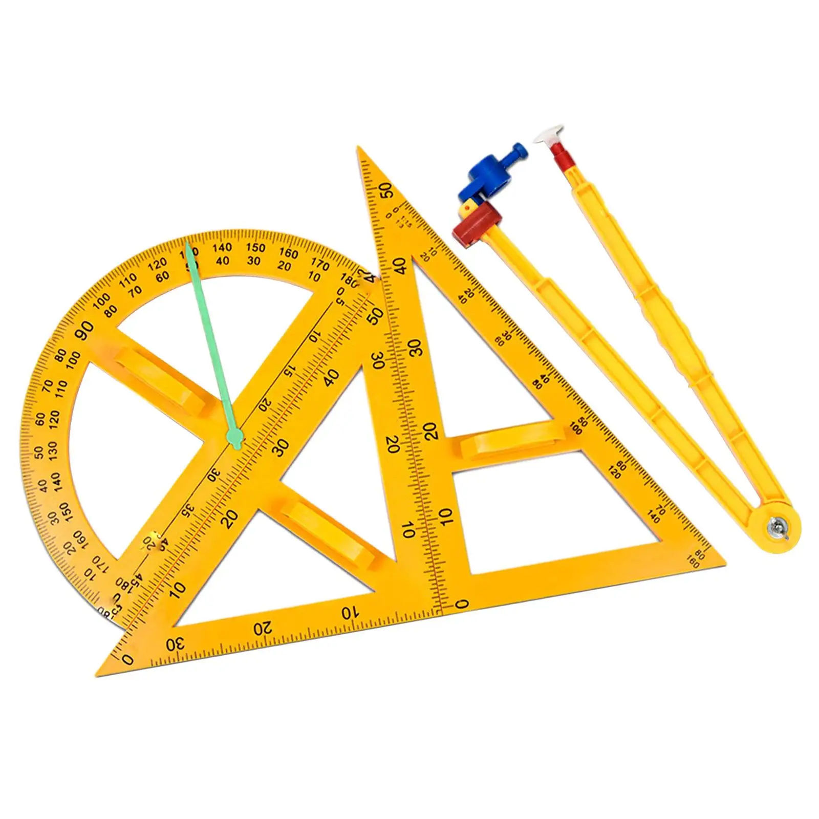 4Pcs Math Geometry Ruler Angle Measurement Teaching Supplies Drawing Compass for Whiteboard Home Classroom Blackboard Office