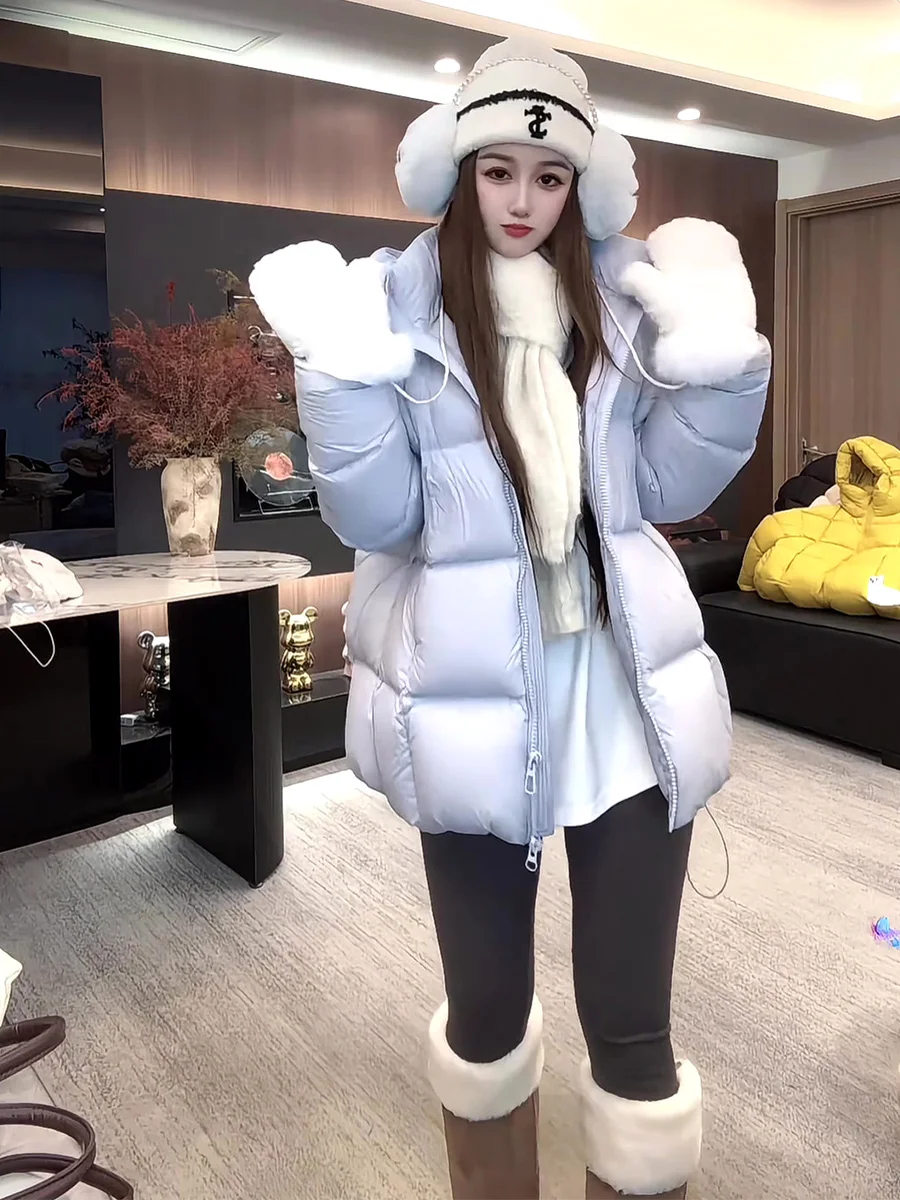 Abrigo de invierno coreano Sle Cloud Puff Thiened, abrigo cálido con capucha para mujer, Color azul, novedad de 2025