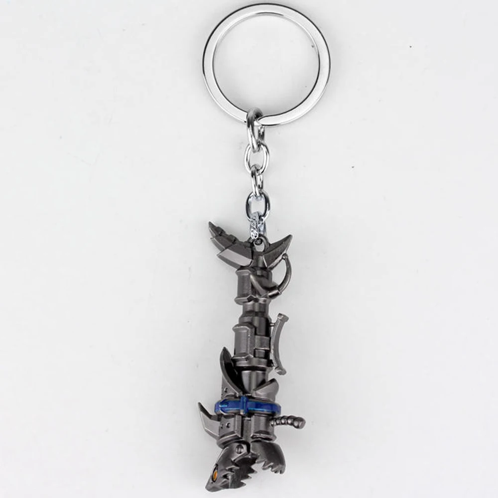 Hot Game League of Legends Pendant Keychain Vintage Jinx Fish Bone Launcher Metal Keyring for Men Backpack Ornament Toy Gift