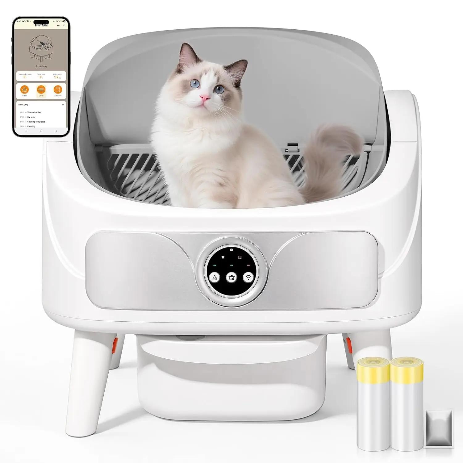 Automatic Litter Box, Open-Top Self Cleaning Cat Litter Box for Multiple Cats, Large Capacity Robot, APP Control,, Customized