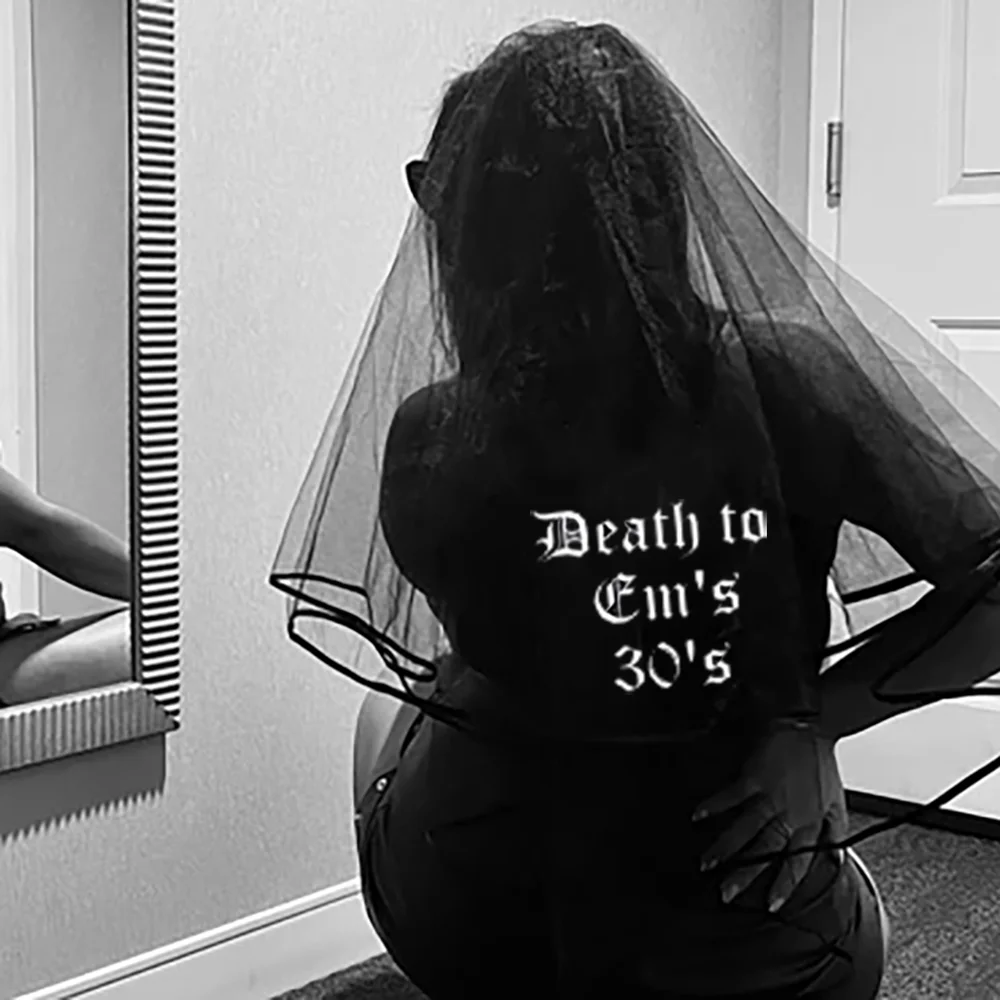 Personalised (Your Name) Birthday Party BLACK Veil Gothic Theme Death To My 20s 30s (Your Age) Birthday Gift for Daughter Friend - view 2