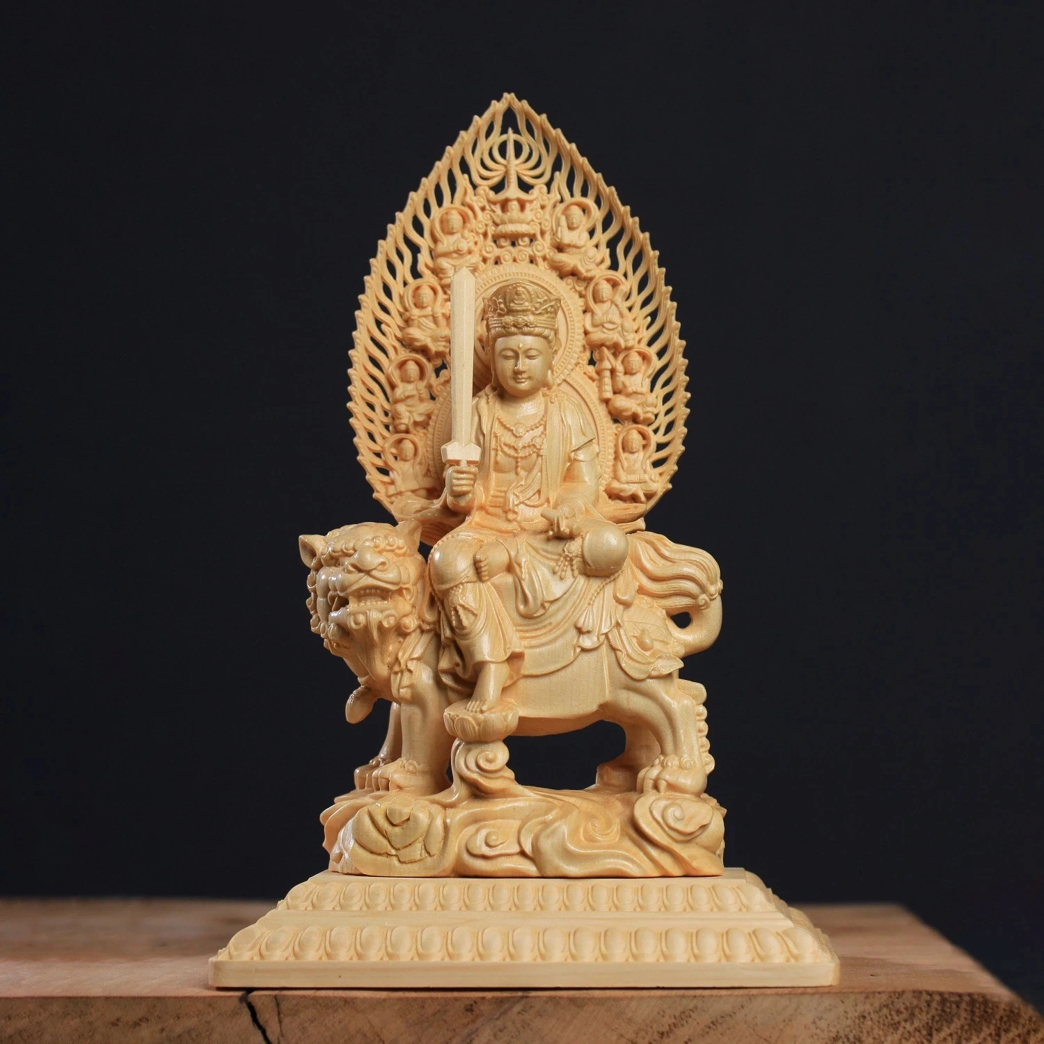 

Wooden Carving Samantabhadra Manjushri Buddhist Figure Statue Solid Wood Carving Feng Shui Ornament Home Living Room Decoration