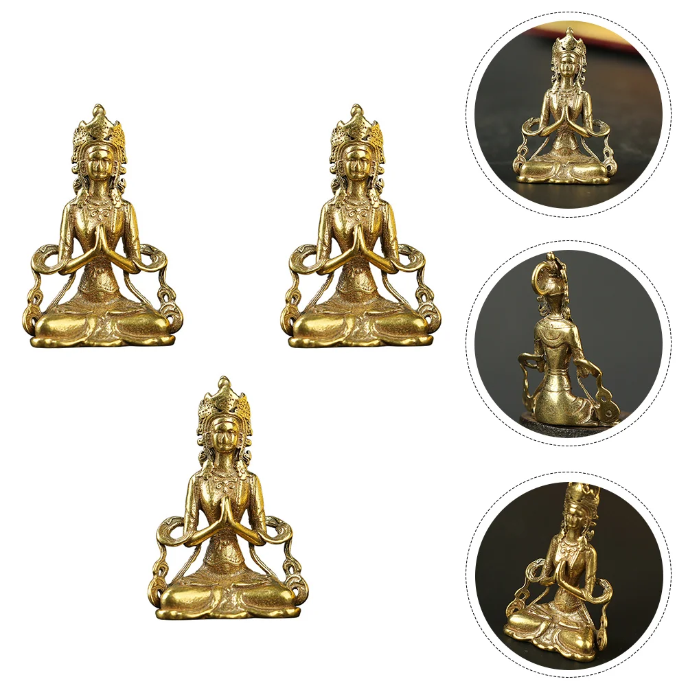 3 Pcs Vintage Decor Bodhisattva Decorative Pendant Copper Charm Hanging Holy Buddha Statue