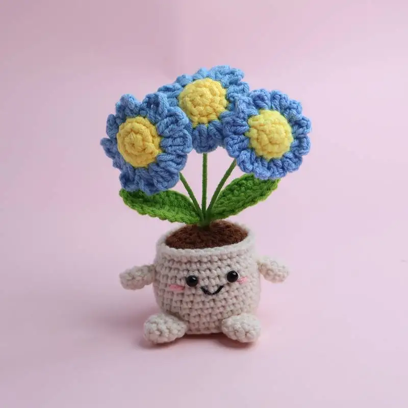 Niedliche Gehäkelte Gänseblümchen-Topfpflanze Handgefertigte Gewebte Blätter Kreative Kunstpflanzen Desktop-Bücherregal-Deko Geschenk – Detail 6