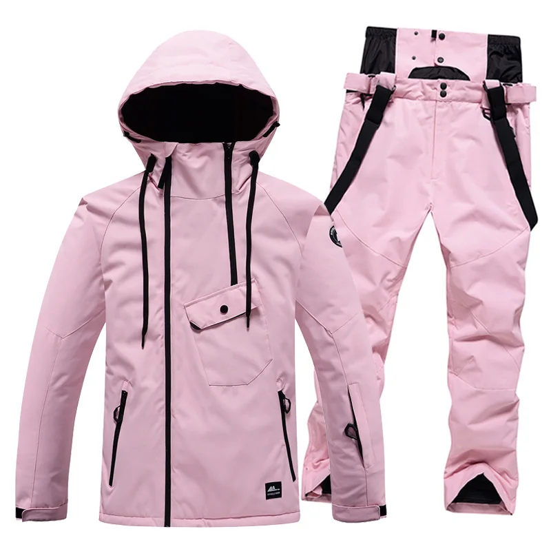 Fashion Men Women Winter Ski Suit Windproof Waterproof Snowboard Jacket and Pants Snow Clothes Female Skiwear Pure White