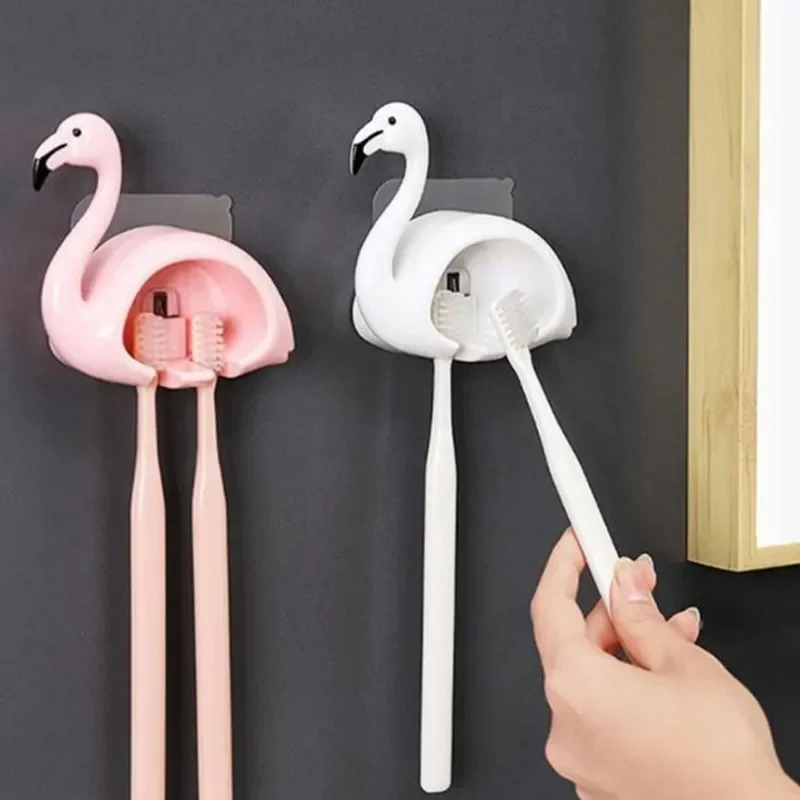 Flamingo Wall-mounted Soap Box Toothbrush Rack Punch-free Multifunctional Toilet Soap Holder Bathroom Storage Shelf Accessories