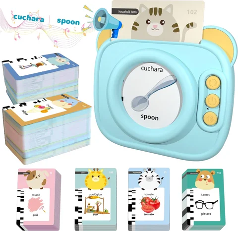Toddler Toys Bilingual English and Spanish Talking Flash Cards for Boys and Girls, 560 Words Learning Toy with 280 Cards, Preschool Speech Therapy Montessori Cognitive Toy, Autism Sensory Toys for Autistic Children, Gifts for Christmas Birthday