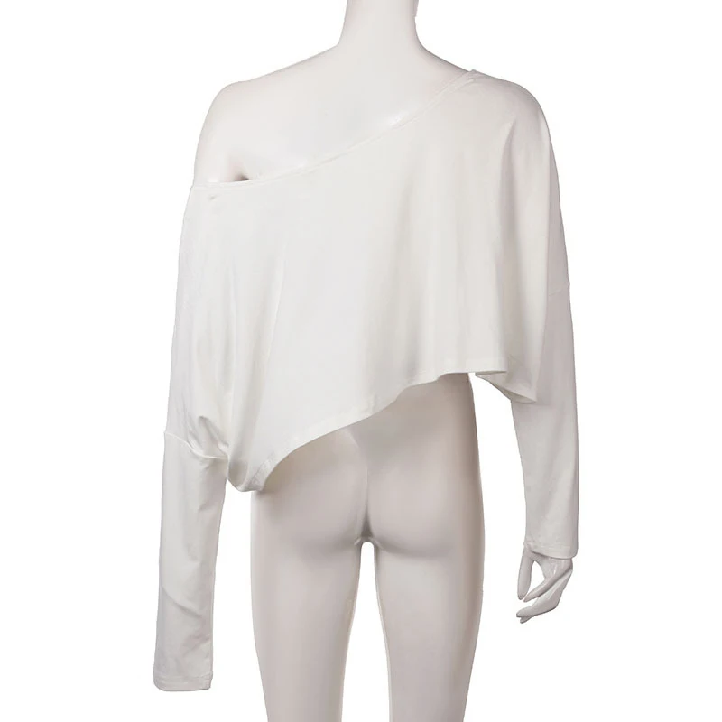 Streetwear Off-shoulder Crop Top Vintage 2000s White Long Sleeve Loose T Shirts Women Casual Autumn Y2K T-shirt Harajuku