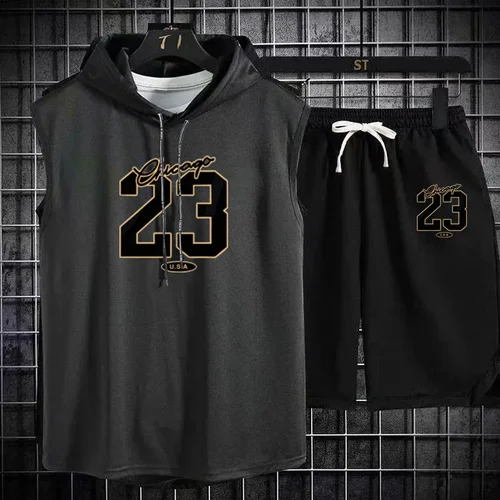 Imagen 2 del producto Traje deportivo de verano para hombre, nuevo modelo transpirable, estampado, holgado, transpirable, manga corta + pantalones cortos para correr, 2025