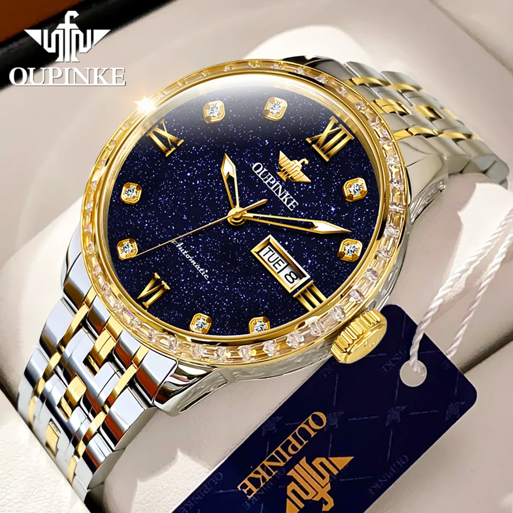 

OUPINKE 3241 Luxury Starry Sky Dial Mechanical Watch For Men Deep Waterproof Automatic Man Wristwatch Dual Calendar Dress Watch