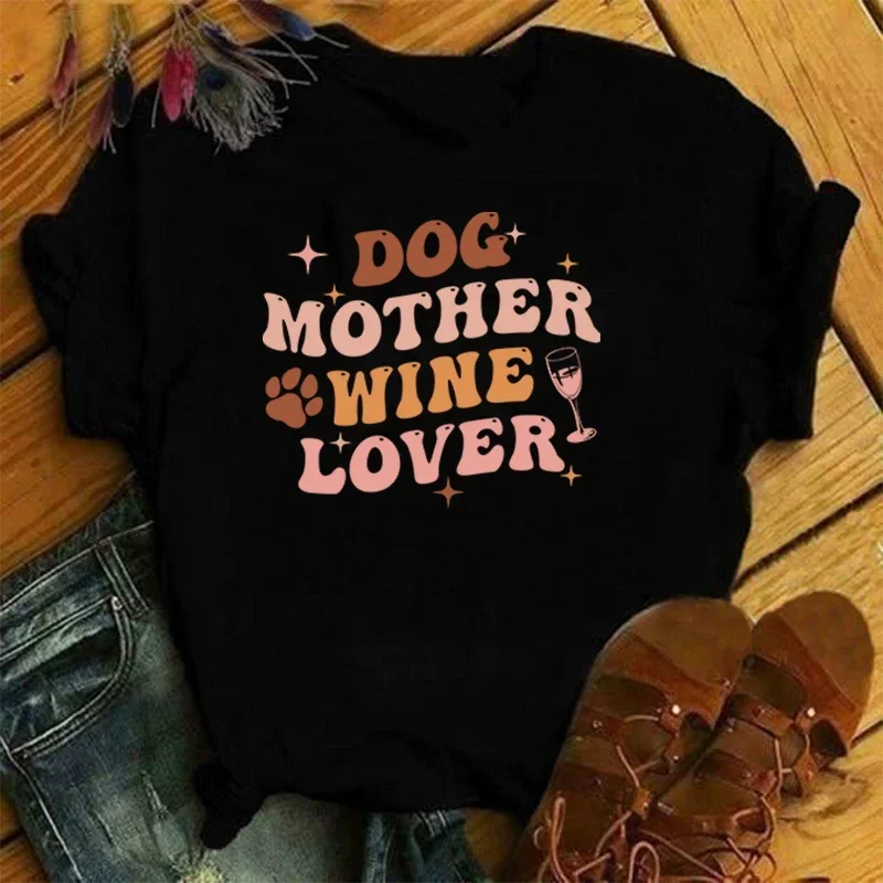 

2024 Dog Mother Wine Lover Printing T Shirt Men Women T-Shirt Harajuku T-Shirt Unisex Fashion Summer Tops t shirt women Cot