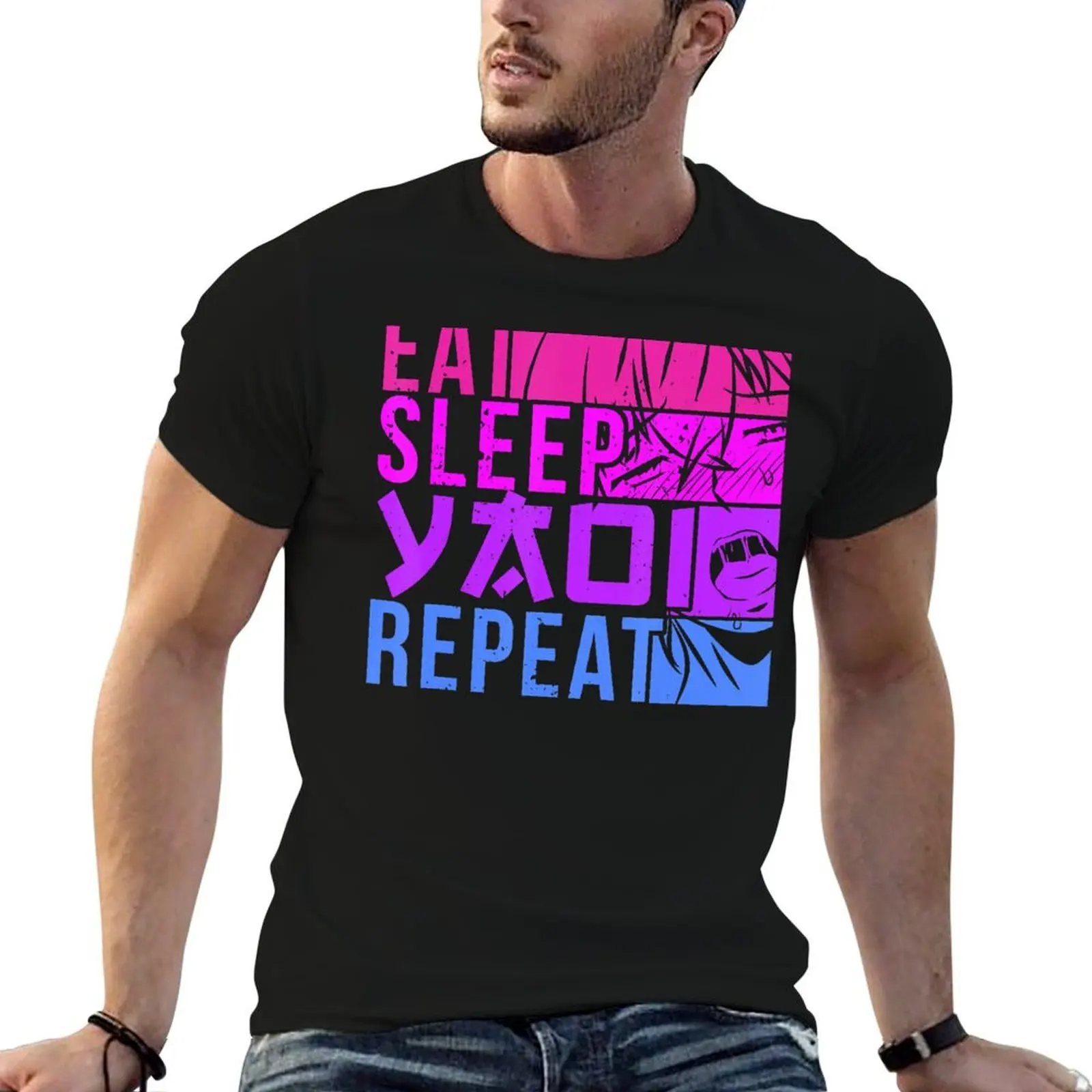 Eat Sleep Yaoi Repeat Fujoshi Anime Boy Gay Manga T-Shirt t shirts for man graphic vintage t shirts for man slim fit T-Shirt