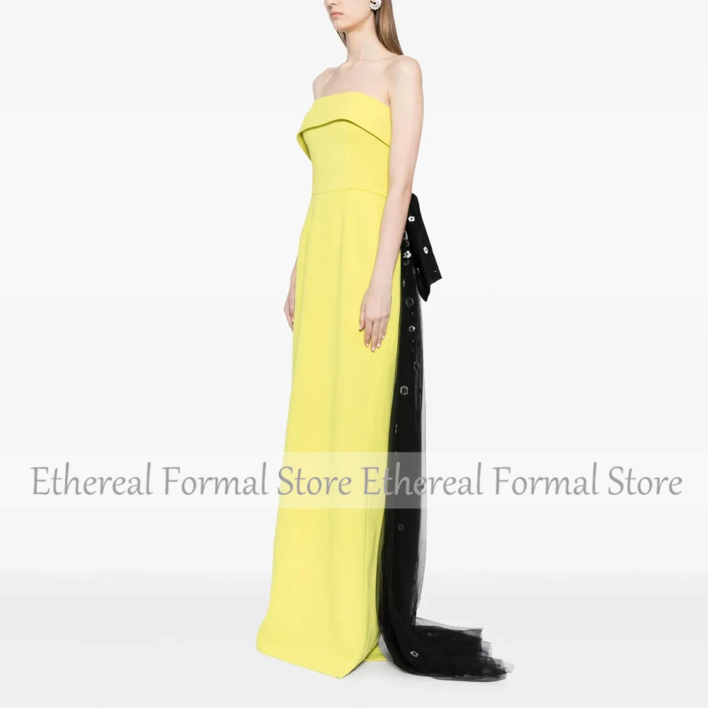 One Shoulder Women's Evening Gown Sheath  Formal Party Dress Yellow Saudi Dress Floor Length Prom Dress With Bow