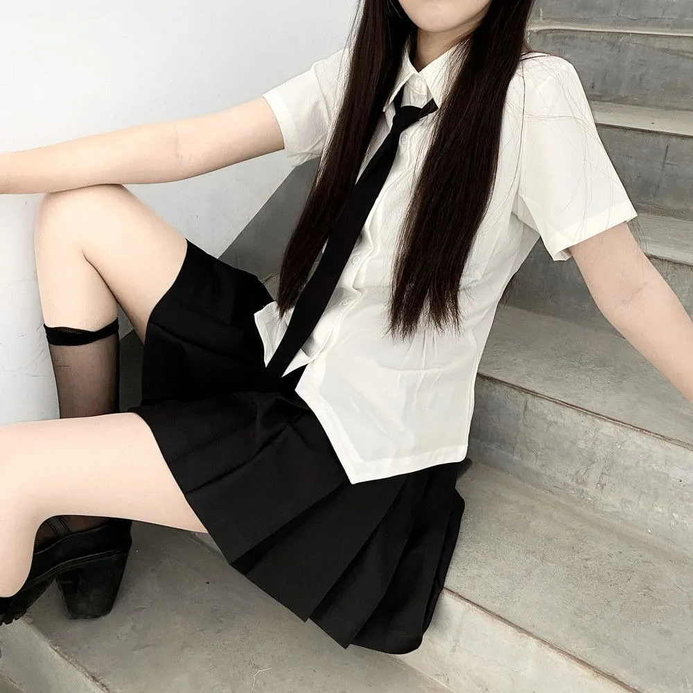 Vita JK Camicia Donna Hot Girl Pure Desire Gonna a pieghe Abito stile college Camicia a maniche corte bianca grigio scuro Uniforme estiva