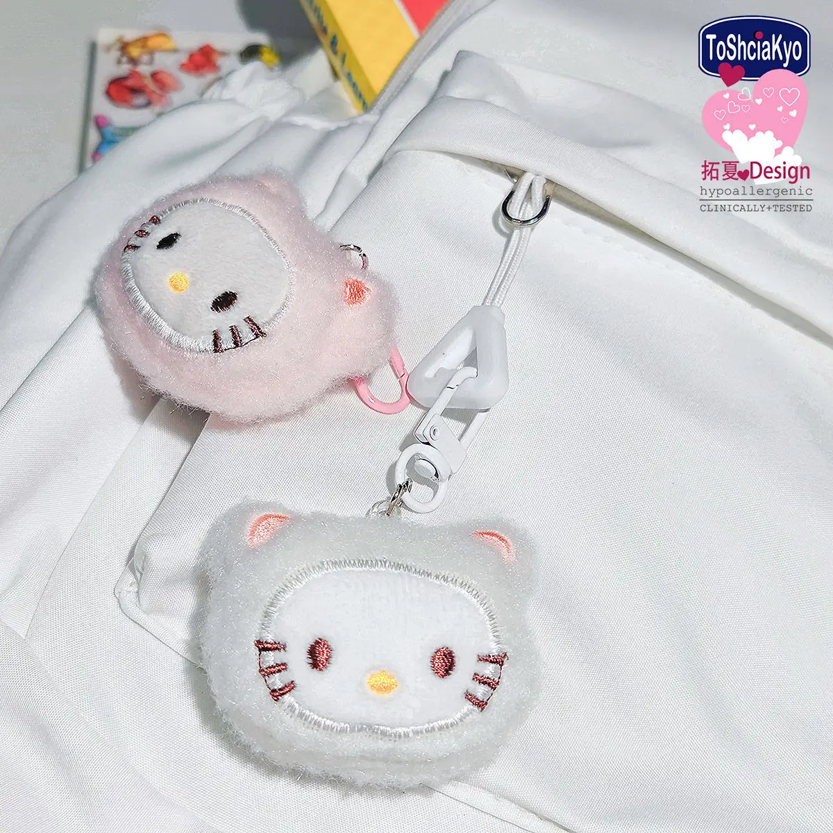 Sanrio Hello Kitty Plüsch-Schlüsselanhänger, niedlicher Cartoon-Rucksack-Anhänger, Stickerei, Puppe, modischer Autoschlüssel für Frauen, Kinder, Spielzeug, Geschenke