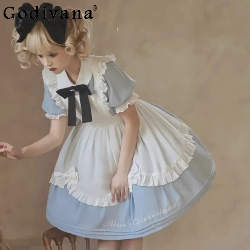 

Lolita Summer Short Sleeve Sweet Peter Pan Collar Dress Cute Girl Versatile Age Reduction High Waist A-line Party Cos Dresses