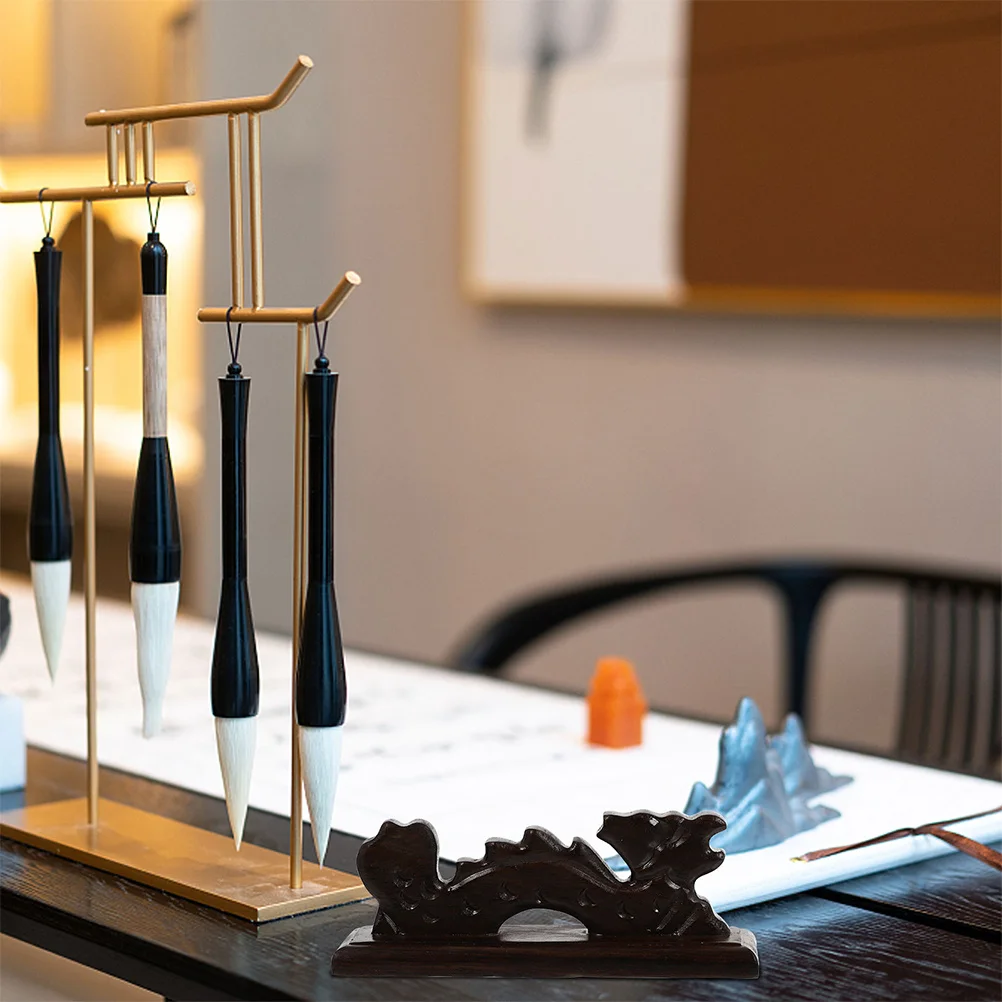 2Pcs Drachen Kopf Stift Halter Holz Pinsel Stift Rack Vintage Chinesische Kalligraphie Tinte Pinsel Organizer Desktop Decor