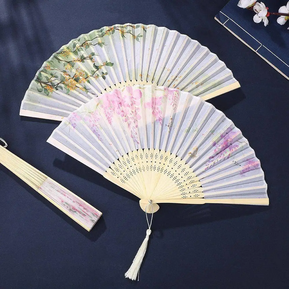 Elegant Ancient Chinese Style Fan Women's Dance Fan Tassel Floral Summer High Aesthetic Value Miniature Bamboo Fan