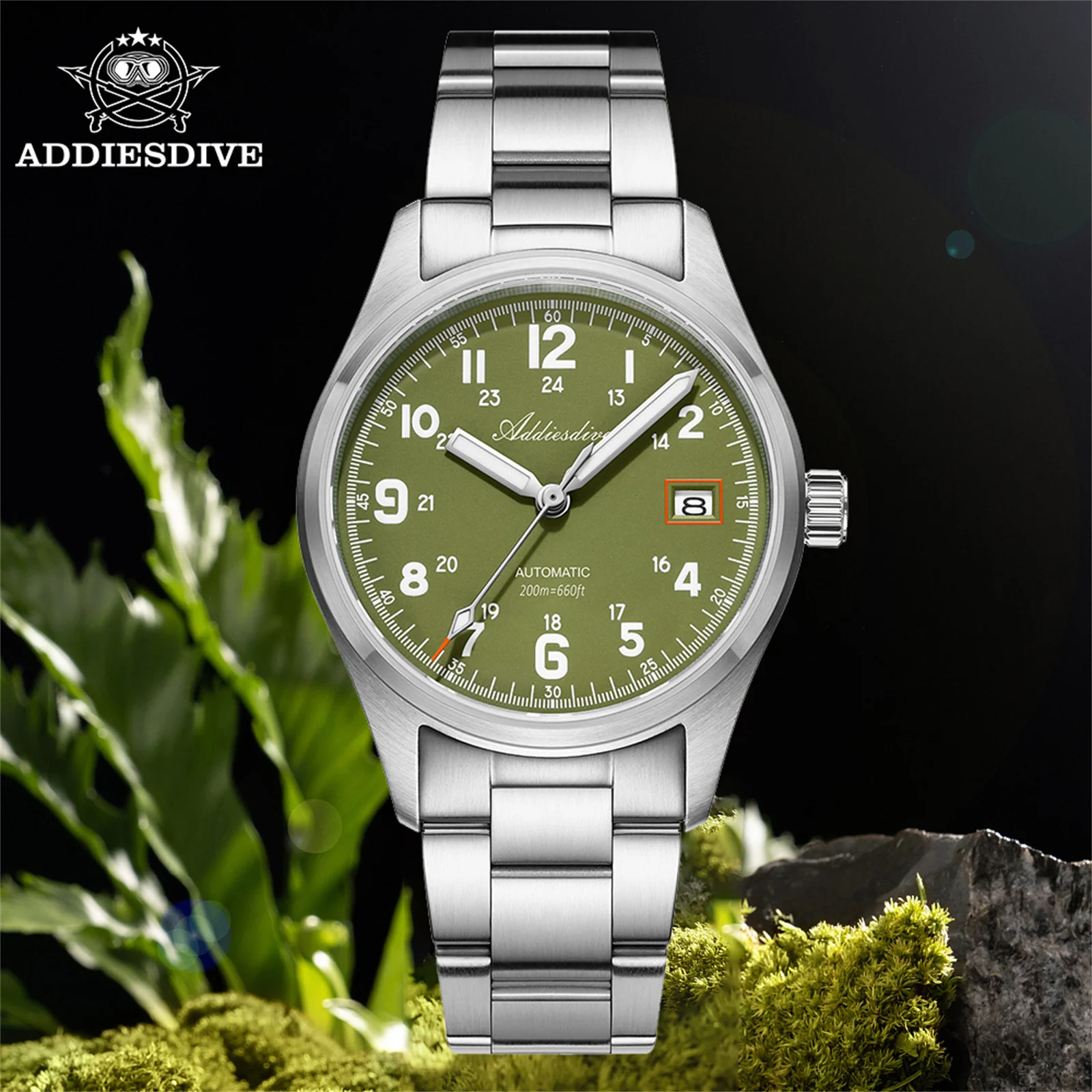 ADDIESDIVE New Men's Watch NH35 Automatic Mechanical Wristwatch Sapphire 200m Waterproof Stainless Steel 39mm Dress Watch AD2070