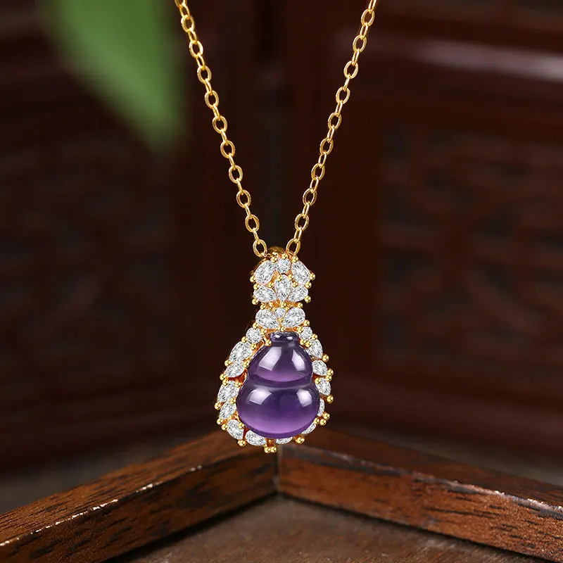 

Натуральный аметистовый кулон-тыква, ожерелье, роскошные модные аксессуары, настоящие ювелирные изделия, хрустальный амулет, позолота 18К, подарки для женщин