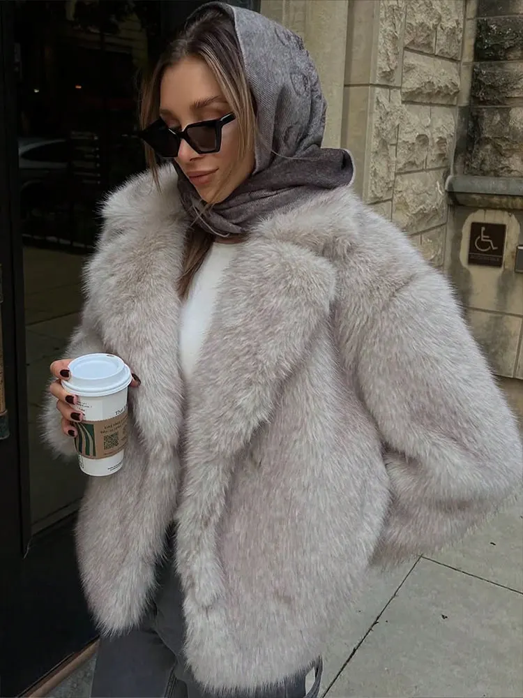 HH 秋冬フェイクファーコート女性のためのエレガントなソリッドボタン長袖ジャケット女性のファッションストリート暖かいアウター