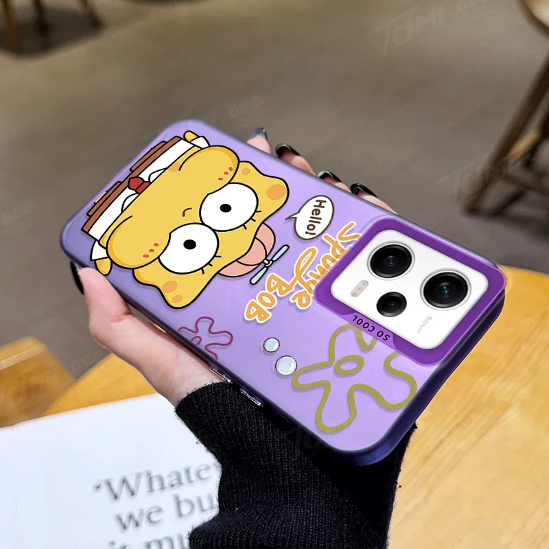 Plating Phone Case For Xiaomi Redmi Note 13 12 11 Pro Plus 10 9 Pro Max 12S 11S 10S 9S 12C 13C Cartoon Cute SpongeBobs Back Capa image 5