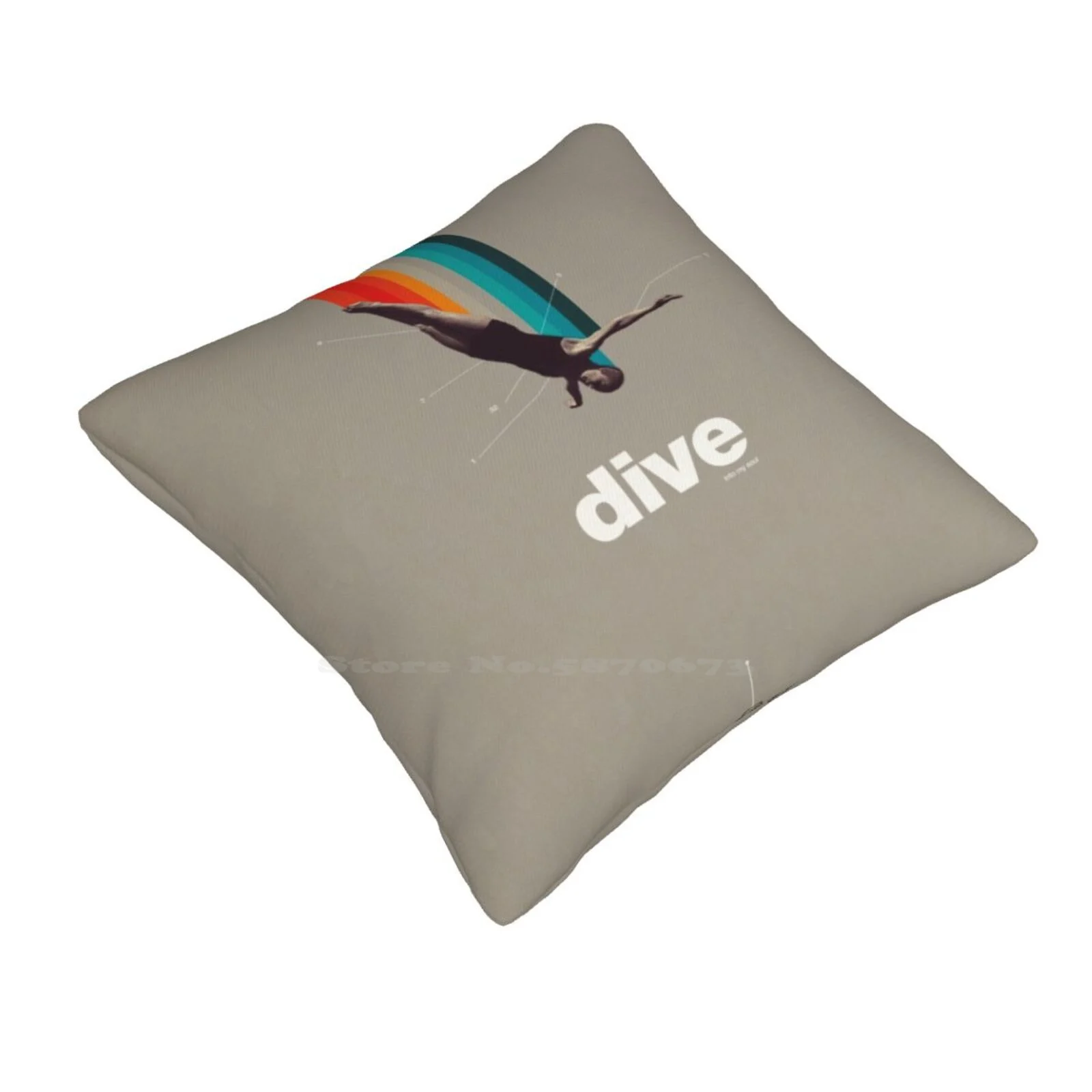 Dive Into My Soul Throw Cushion Pillow Cover Frank Moth Retro Colours Vintage Diver Sea Rainbow Architecture Buildings Swim