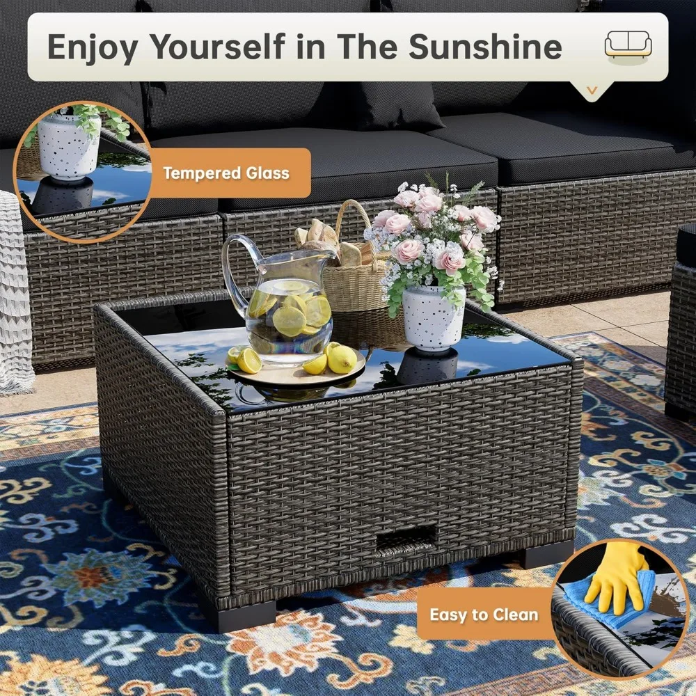 7 Piece Patio Furniture Set, Outdoor Furniture Patio Sectional Sofa, All Weather PE Rattan Outdoor Sectional with Cushion