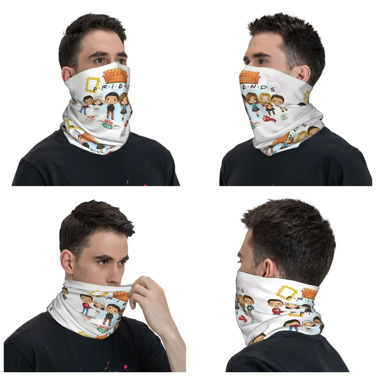 Custom Classic TV Show Friends Bandana Neck Gaiter for Ski Hunting Men Women Wrap Scarf Cartoon Comic Headband Warmer