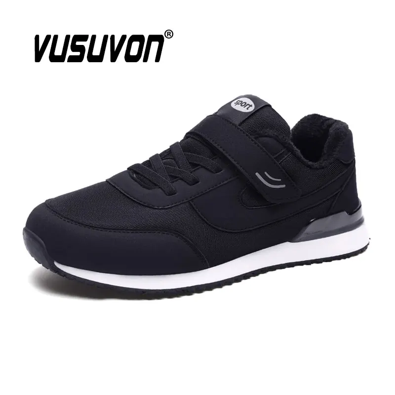 Men Shoes Winter Sneakers Rubber Sole Plush Fur Keep Warm Casual Lace-up Non-Slip Sole Big Size 38-46 Light Flats Father Gift