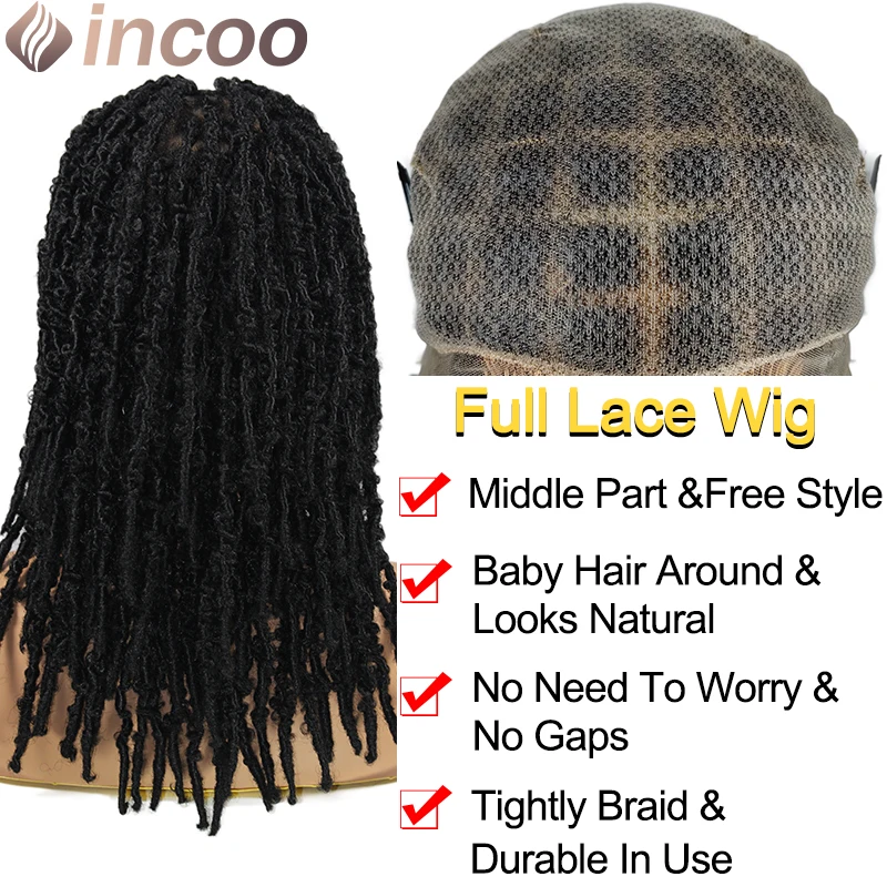 Preto sintético completo laço torção trançado perucas, durável Cornrow Dreadlock tranças peruca, frontal trança perucas, torção paixão, 16"