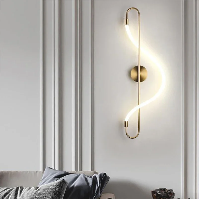 LED Wall Lamp Minimalist Acrylic Copper Line Light For Bedroom Living Room Backdrop Study Room Indoor Decor Illumination Fixture