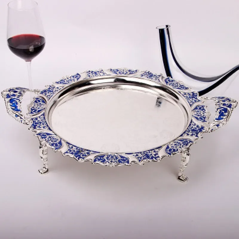 European Style Handheld Round Fruit Plate Colorful Printed Large Serving Tray For Hotel Wedding Home Decor Long Square Dish
