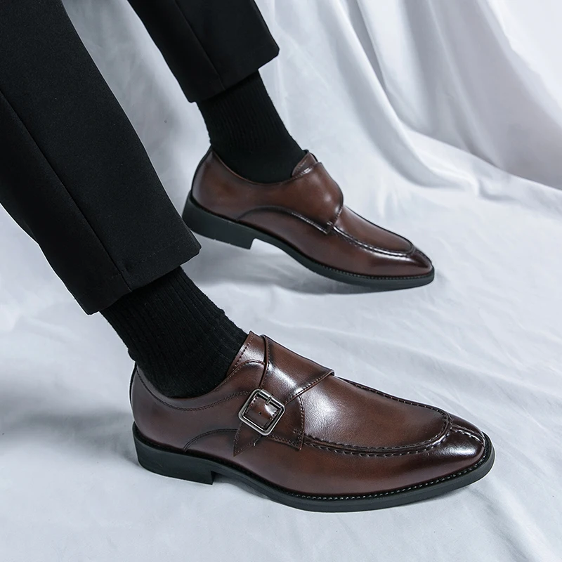 Men's Business Casual Leather Shoes Cowhide Retro Round Head British Leather Shoes Men's Leather Big Head Men's Shoes Tide